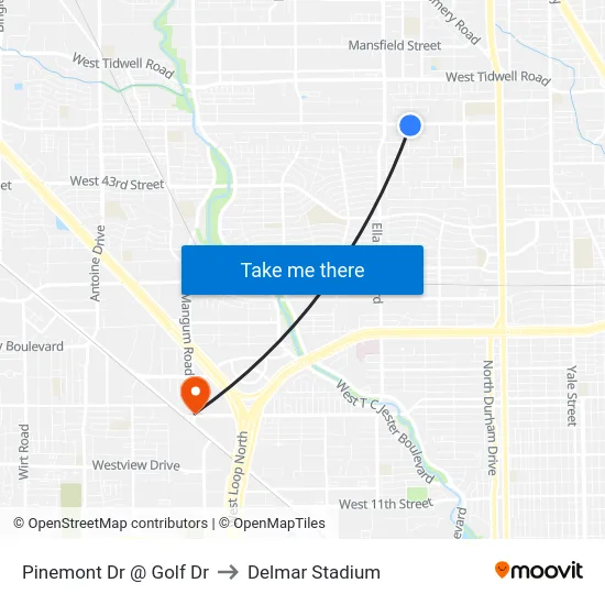Pinemont Dr @ Golf Dr to Delmar Stadium map