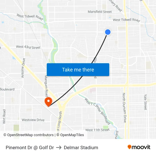 Pinemont Dr @ Golf Dr to Delmar Stadium map