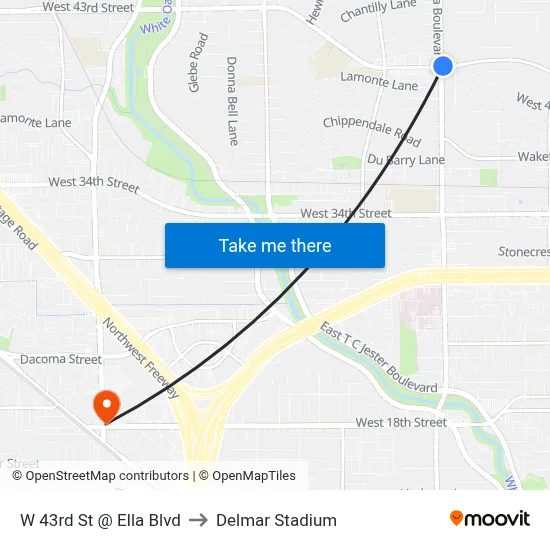 W 43rd St @ Ella Blvd to Delmar Stadium map