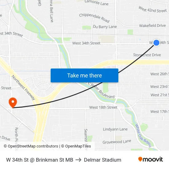 W 34th St @ Brinkman St MB to Delmar Stadium map