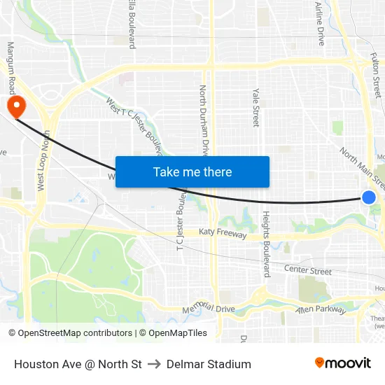 Houston Ave @ North St to Delmar Stadium map
