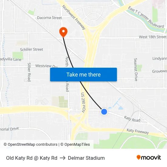 Old Katy Rd @ Katy Rd to Delmar Stadium map