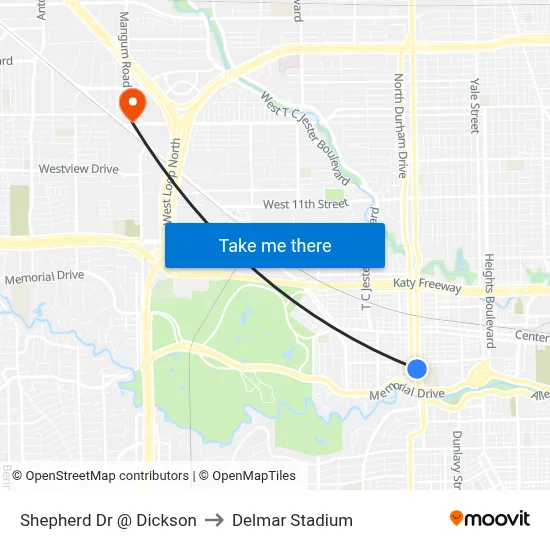 Shepherd Dr @ Dickson to Delmar Stadium map