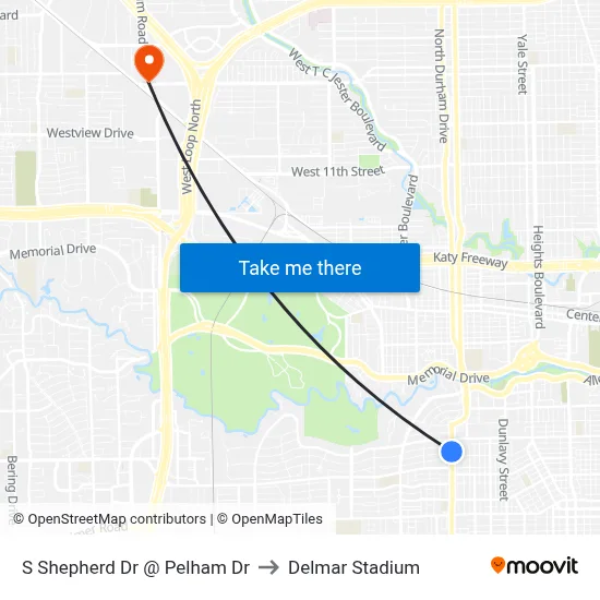 S Shepherd Dr @ Pelham Dr to Delmar Stadium map