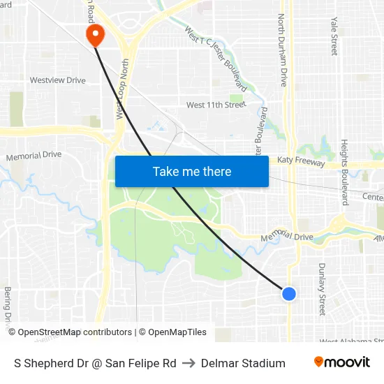 S Shepherd Dr @ San Felipe Rd to Delmar Stadium map