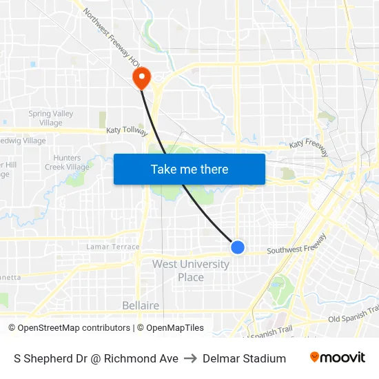S Shepherd Dr @ Richmond Ave to Delmar Stadium map
