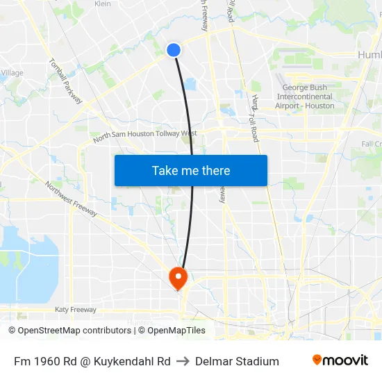 Fm 1960 Rd @ Kuykendahl Rd to Delmar Stadium map