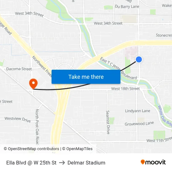Ella Blvd @ W 25th St to Delmar Stadium map