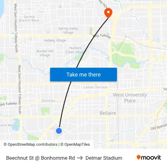 Beechnut St @ Bonhomme Rd to Delmar Stadium map
