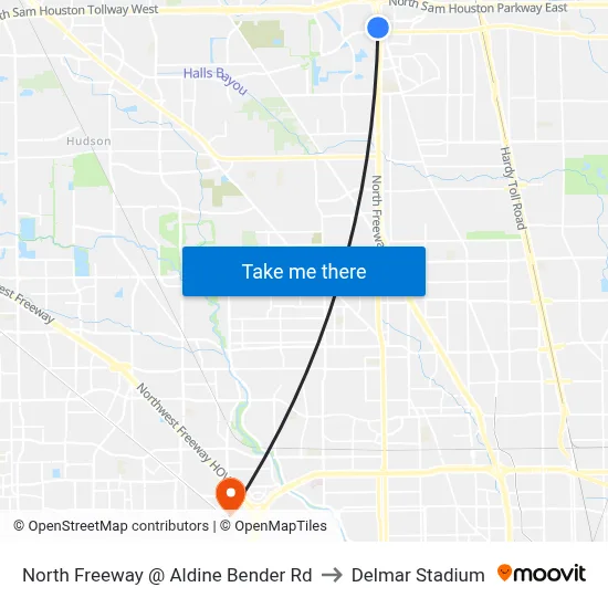 North Freeway @ Aldine Bender Rd to Delmar Stadium map