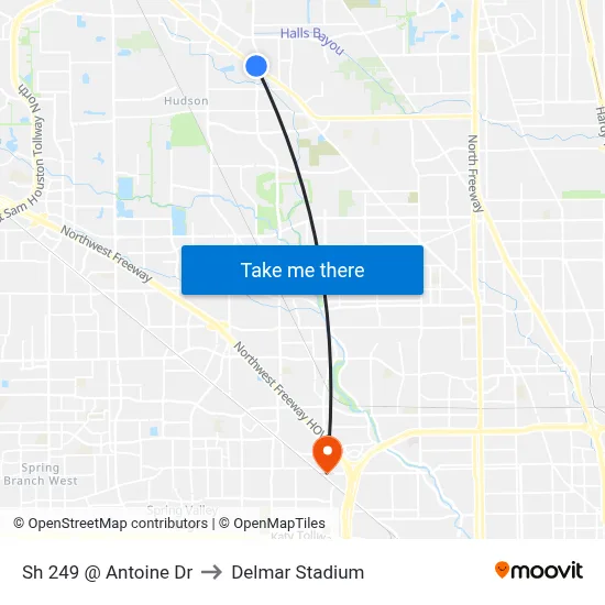 Sh 249 @ Antoine Dr to Delmar Stadium map