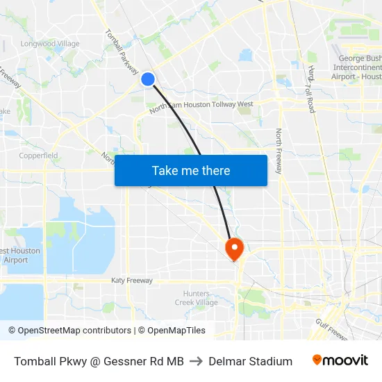 Tomball Pkwy @ Gessner Rd MB to Delmar Stadium map
