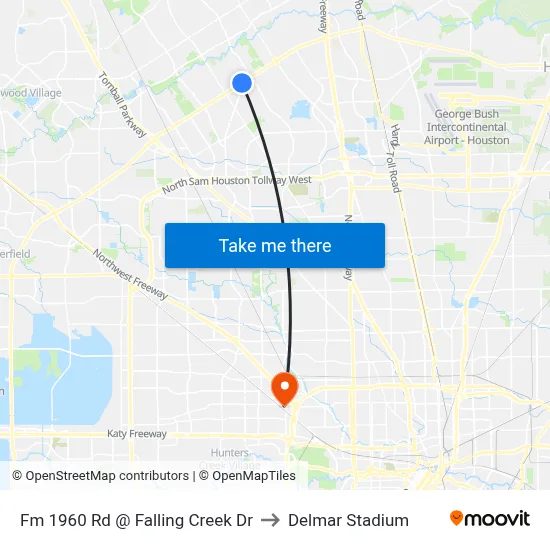 Fm 1960 Rd @ Falling Creek Dr to Delmar Stadium map