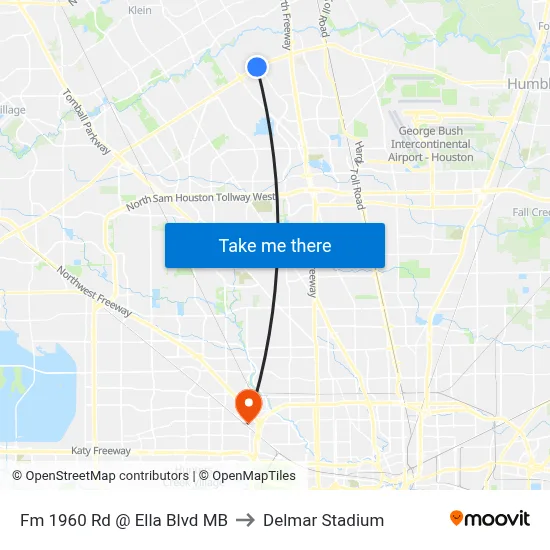 Fm 1960 Rd @ Ella Blvd MB to Delmar Stadium map