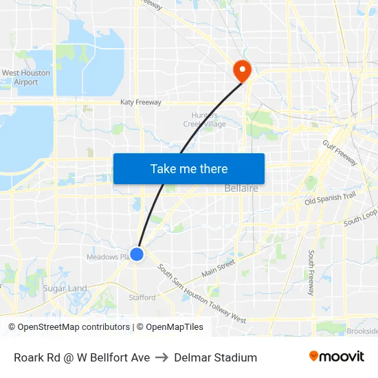 Roark Rd @ W Bellfort Ave to Delmar Stadium map