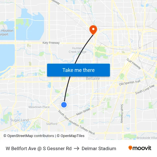 W Bellfort Ave @ S Gessner Rd to Delmar Stadium map