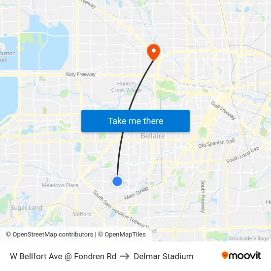 W Bellfort Ave @ Fondren Rd to Delmar Stadium map