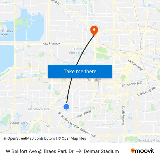 W Bellfort Ave @ Braes Park Dr to Delmar Stadium map