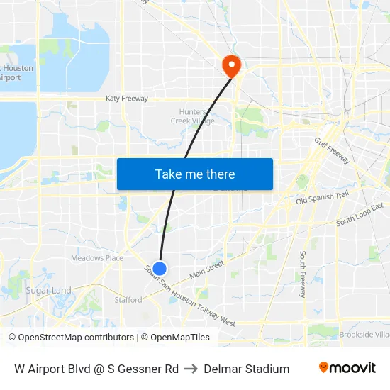 W Airport Blvd @ S Gessner Rd to Delmar Stadium map