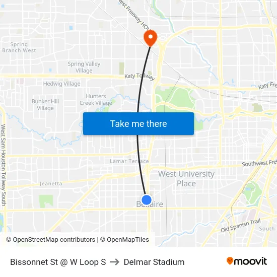 Bissonnet St @ W Loop S to Delmar Stadium map