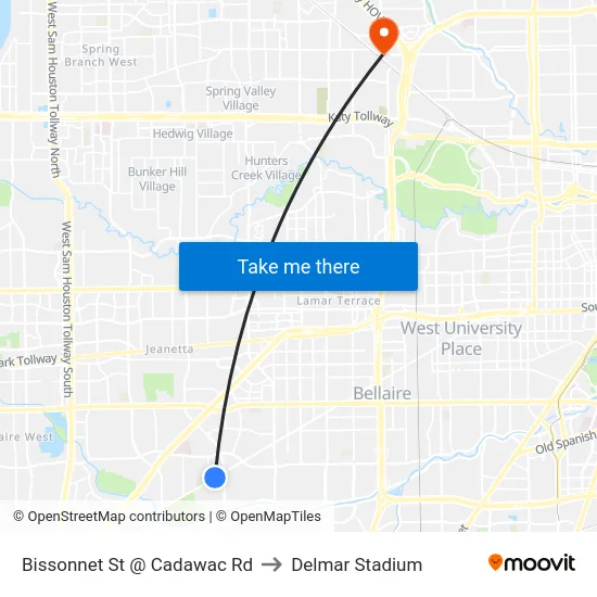 Bissonnet St @ Cadawac Rd to Delmar Stadium map