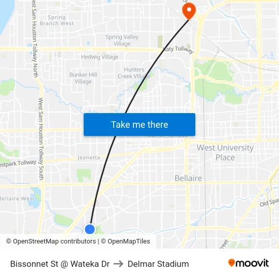 Bissonnet St @ Wateka Dr to Delmar Stadium map