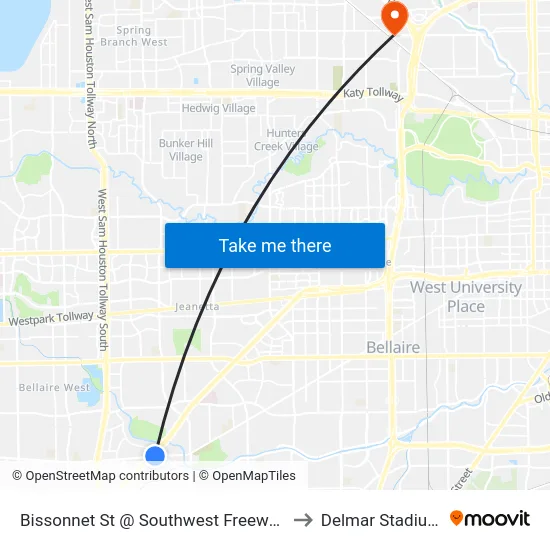 Bissonnet St @ Southwest Freeway to Delmar Stadium map