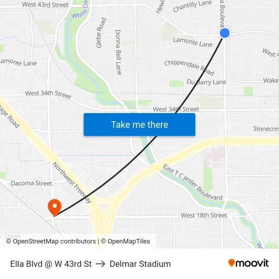 Ella Blvd @ W 43rd St to Delmar Stadium map