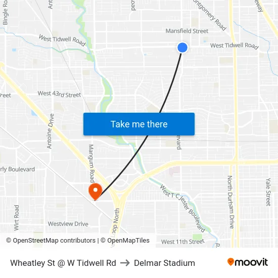 Wheatley St @ W Tidwell Rd to Delmar Stadium map