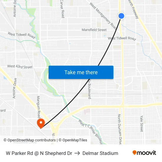 W Parker Rd @ N Shepherd Dr to Delmar Stadium map