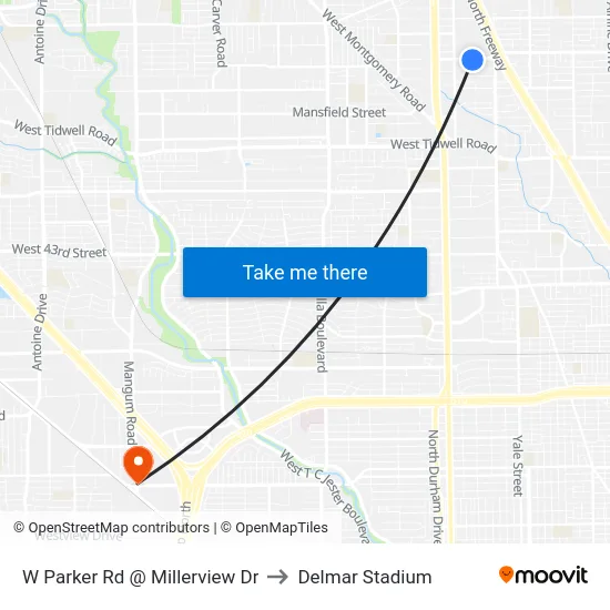 W Parker Rd @ Millerview Dr to Delmar Stadium map