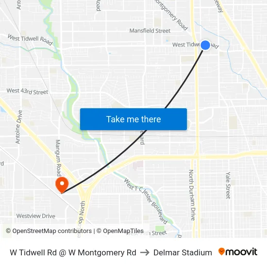W Tidwell Rd @ W Montgomery Rd to Delmar Stadium map