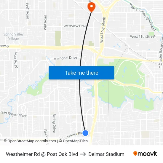 Westheimer Rd @ Post Oak Blvd to Delmar Stadium map