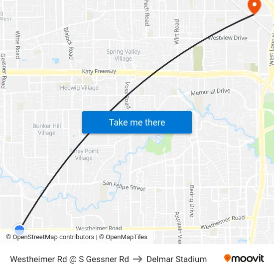 Westheimer Rd @ S Gessner Rd to Delmar Stadium map