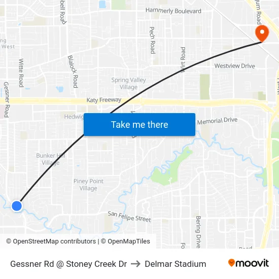 Gessner Rd @ Stoney Creek Dr to Delmar Stadium map