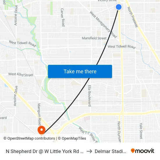 N Shepherd Dr @ W Little York Rd MB to Delmar Stadium map