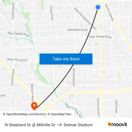 N Shepherd Dr @ Millville Dr to Delmar Stadium map
