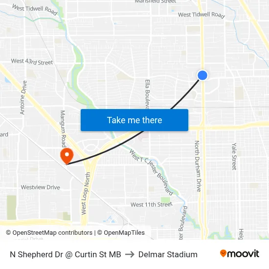 N Shepherd Dr @ Curtin St MB to Delmar Stadium map
