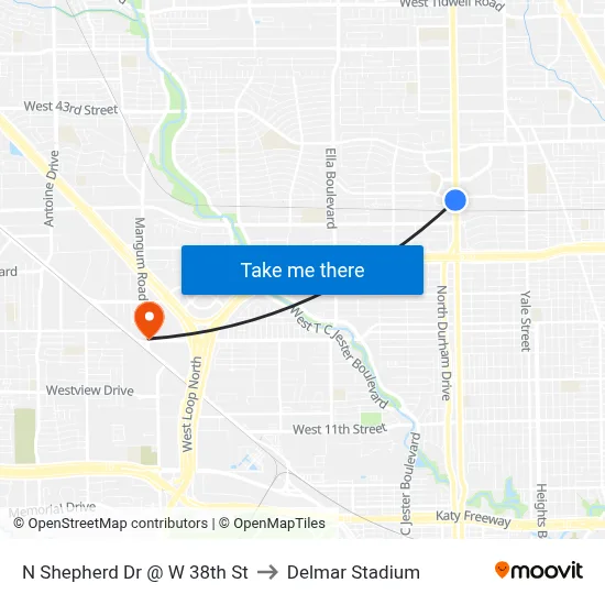 N Shepherd Dr @ W 38th St to Delmar Stadium map