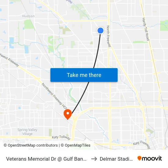 Veterans Memorial Dr @ Gulf Bank Rd to Delmar Stadium map