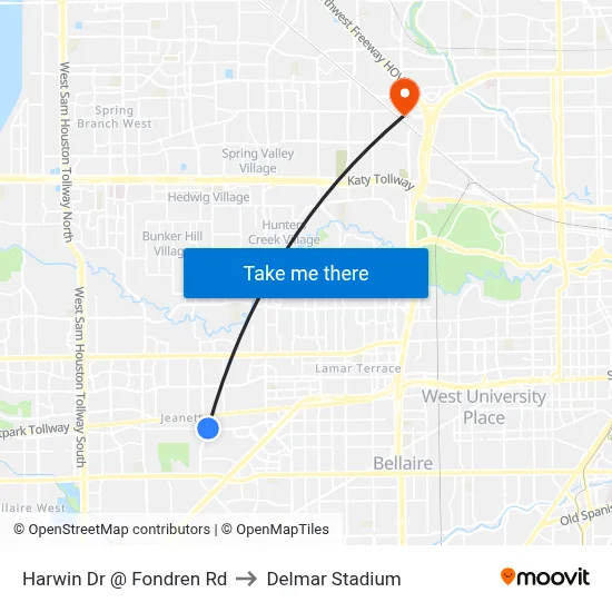 Harwin Dr @ Fondren Rd to Delmar Stadium map