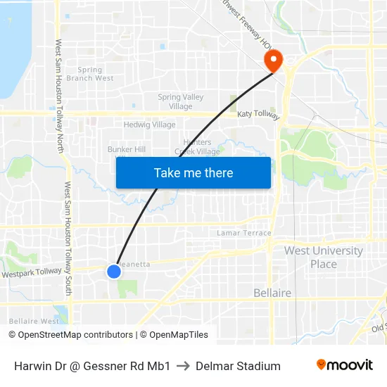 Harwin Dr @ Gessner Rd Mb1 to Delmar Stadium map
