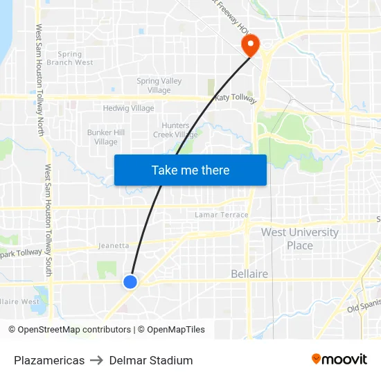 Plazamericas to Delmar Stadium map