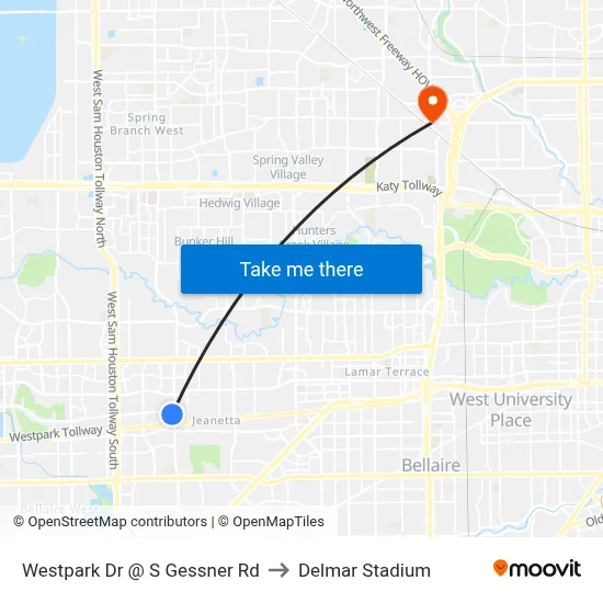 Westpark Dr @ S Gessner Rd to Delmar Stadium map