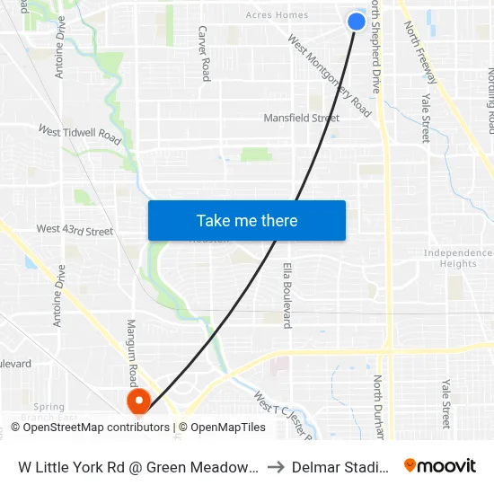 W Little York Rd @ Green Meadow Ln to Delmar Stadium map