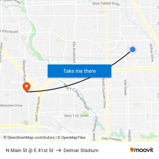 N Main St @ E 41st St to Delmar Stadium map