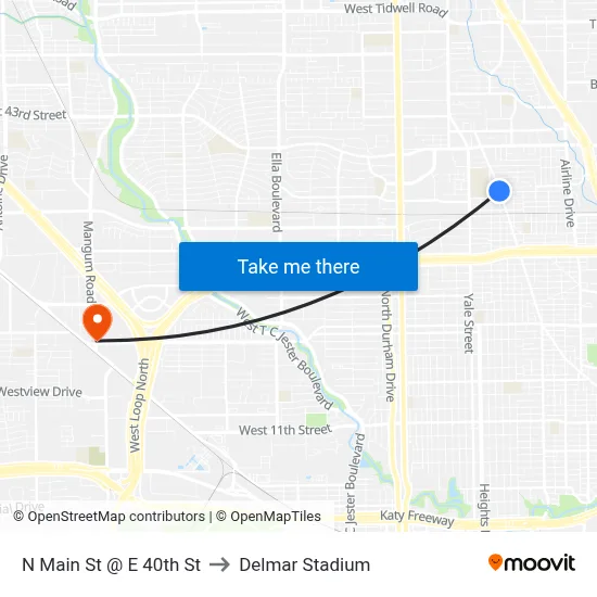 N Main St @ E 40th St to Delmar Stadium map