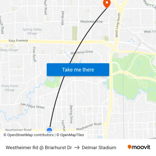 Westheimer Rd @ Briarhurst Dr to Delmar Stadium map