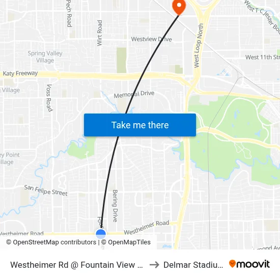 Westheimer Rd @ Fountain View Dr to Delmar Stadium map
