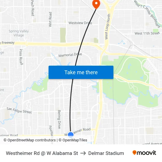 Westheimer Rd @ W Alabama St to Delmar Stadium map